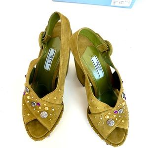 🌟SOLD🌟 Prada Sandals - Jeweled Crisscross Style Size 40 in Khaki. NWOT